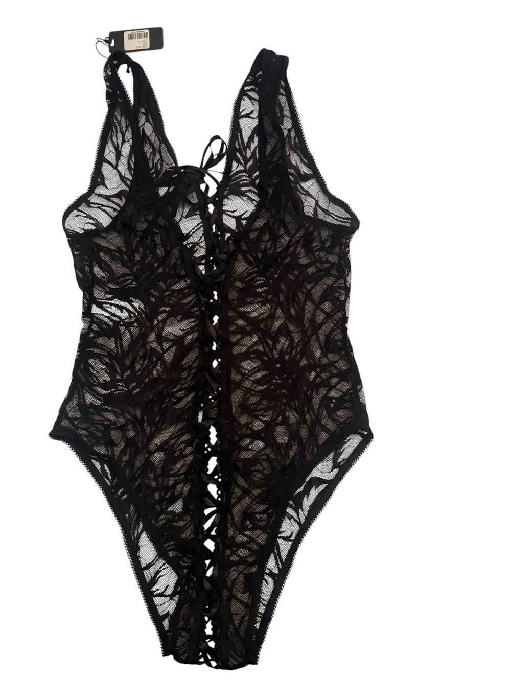 Mapale NWT Black Lace One-Piece Bodysuit - Sheer Floral Lace